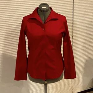 Chicos Shirt Womens size 1 (8) Red 100% Cotton No Iron Long Sleeve Button Up